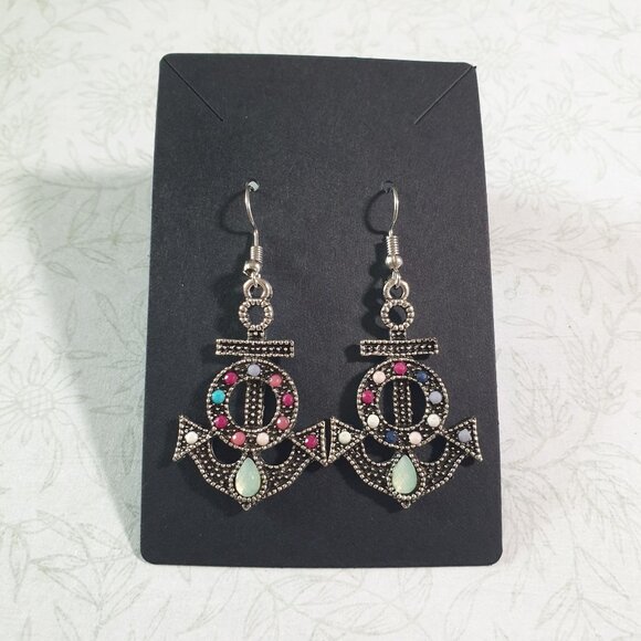 Anchor Inspired Dangle Earrings Women Nautical Beach Core Vacation Cruise Ship - Picture 5 of 6